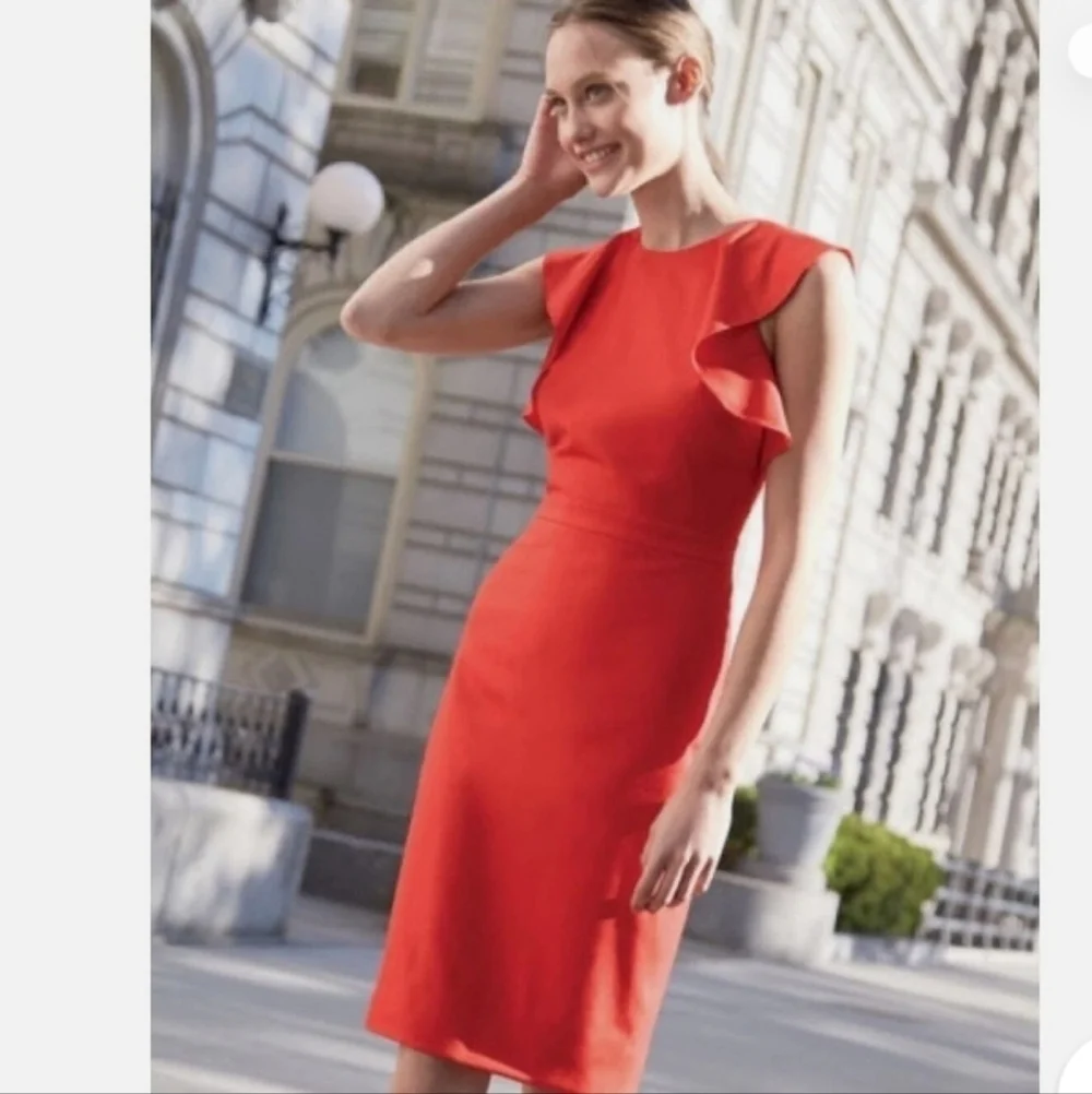 J Crew Flutter Cap Sleeve Classic Red Mid Length Minimalist CBK Sheath Dress 12